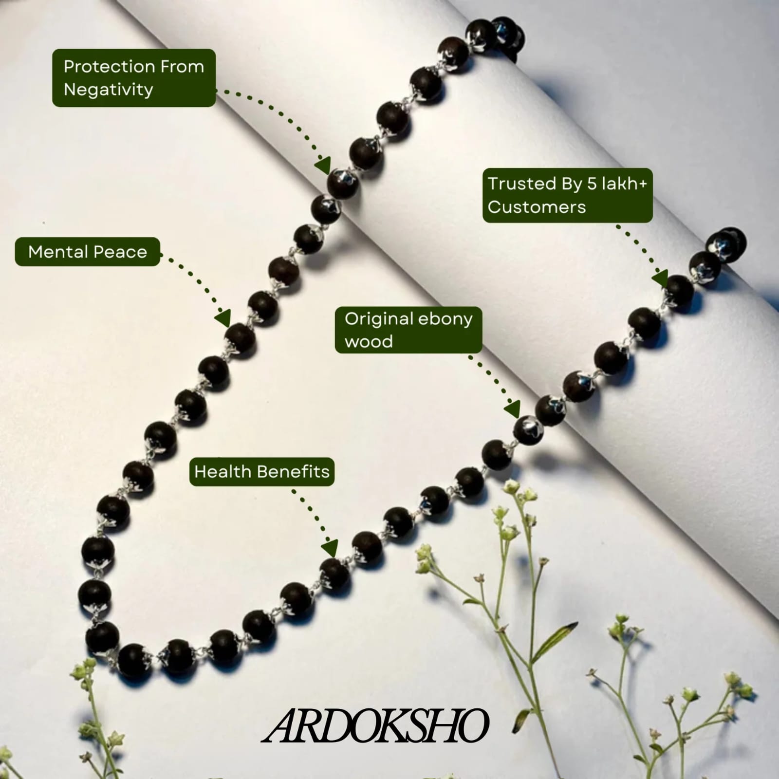 Karungali Malai Silver Cap Neklace with Lab Rep.