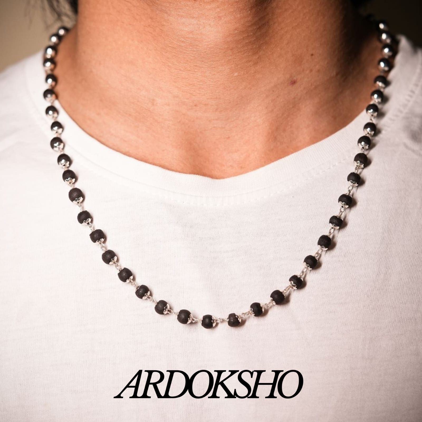 Karungali Malai Silver Cap Neklace with Lab Rep.